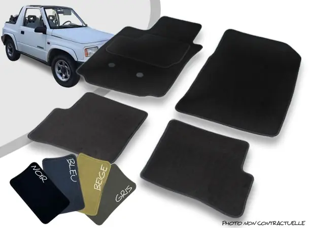 Tapis auto avant et arrière sur-mesure Suzuki Vitara MK1 cabriolet moquette aiguilletée surjetée | Achetez dès maintenant