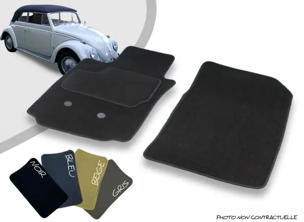 Tapis auto avant sur-mesure Volkswagen Coccinelle 1200 cabriolet (1955 -1966) moquette aiguilletée surjetée | Coup de cœur