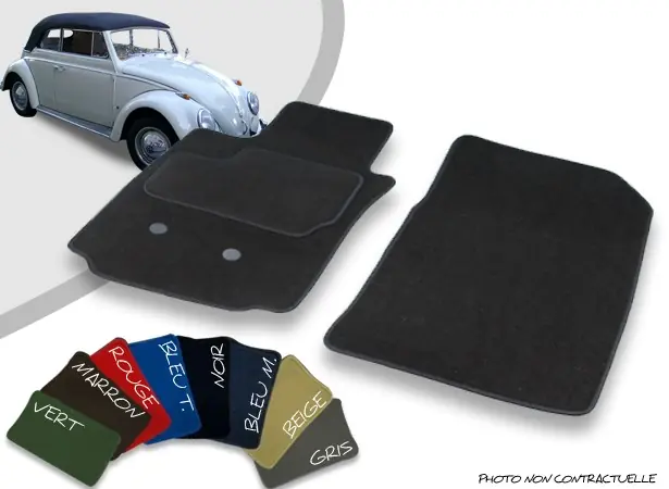 Tapis auto avant sur-mesure Volkswagen Coccinelle 1200 cabriolet (1955-1966) velours bordé | Déstockage