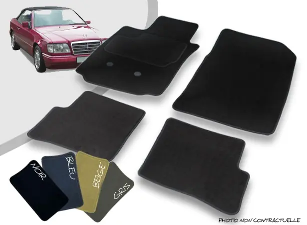 Tapis auto avant et arrière sur-mesure Mercedes Classe E - A124 cabriolet moquette aiguilletée surjetée - Bientôt épuisé