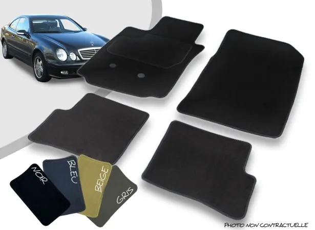 Tapis auto avant et arrière sur-mesure Mercedes CLK C208 Coupé moquette aiguilletée surjetée - Fin de série