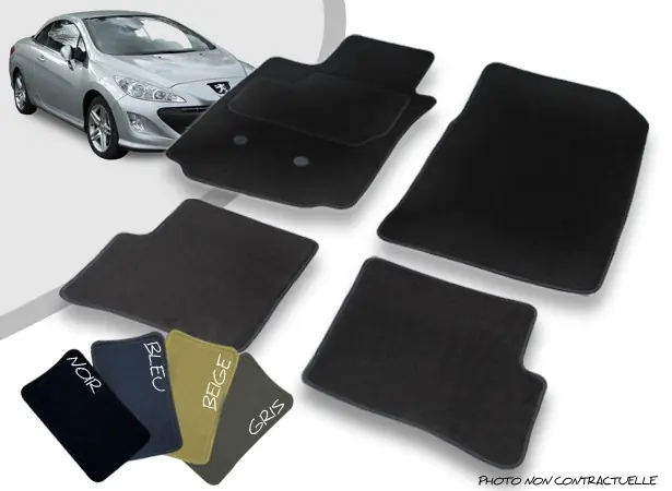 Tapis auto avant et arrière sur-mesure Peugeot 308 CC moquette aiguilletée surjetée - Livraison rapide