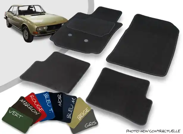 Tapis auto avant et arrière sur-mesure Peugeot 504 Coupé velours bordé | Expédition immédiate