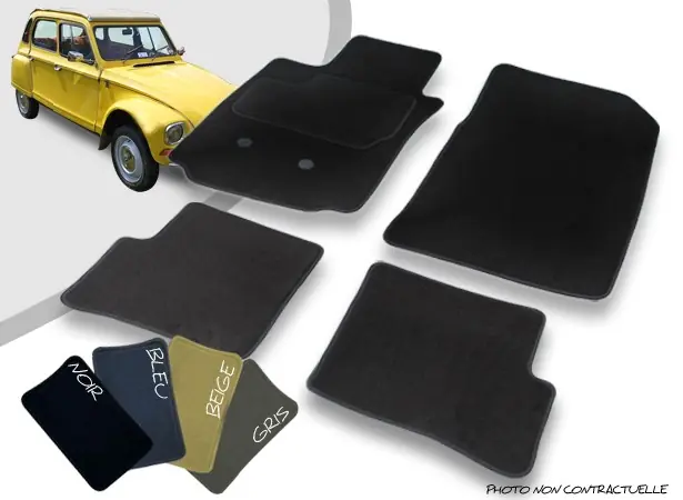 Tapis auto avant et arrière sur-mesure Citroën Dyane moquette aiguilletée surjetée - Envoi rapide