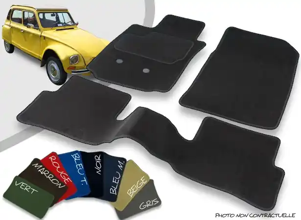 Tapis auto avant et arrière sur-mesure Citroën Dyane velours bordé - Dernier arrivage