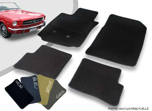 Envoi rapide - Tapis auto avant et arrière Ford Mustang cabriolet sur-mesure en moquette aiguilletée surjetée
