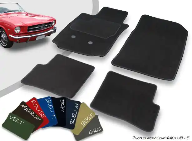 Tapis auto avant et arrière sur-mesure Ford Mustang cabriolet velours bordé - Très apprécié des clients